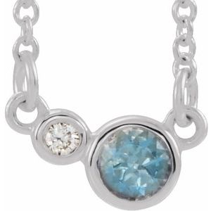 Ladies Natural Aquamarine Natural Diamond Necklace (I1, G-H) — Sterling Silver