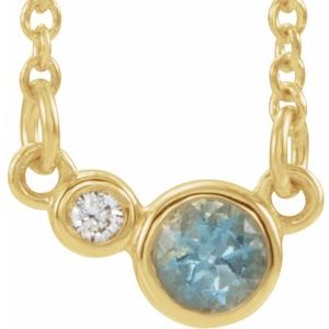 Ladies Natural Aquamarine Natural Diamond Necklace (I1, G-H) — 14K Yellow Gold