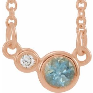 Ladies Natural Aquamarine Natural Diamond Necklace (I1, G-H) — 14K Rose Gold