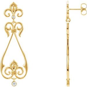 Ladies Natural Diamond Fleur-De-Lis Earrings — 14K Yellow Gold