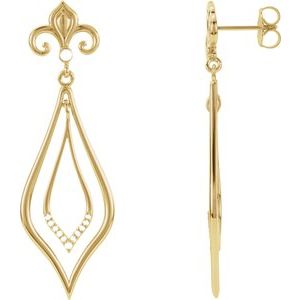 Ladies Natural Diamond Fleur-de-lis Earrings — 14K Yellow Gold