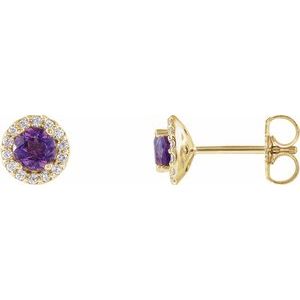 Ladies 3 mm Natural Amethyst Natural Diamond Earrings — 14K Yellow Gold