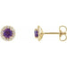 Ladies 3 mm Natural Amethyst Natural Diamond Earrings — 14K Yellow Gold