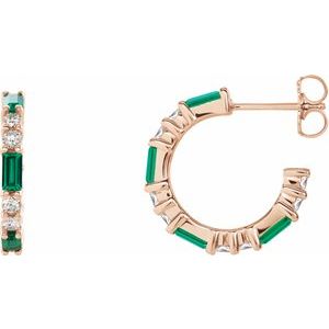 Ladies Natural Emerald Natural Diamond 17.2 mm Hoop Earrings (I1, G-H) — 14K Rose Gold