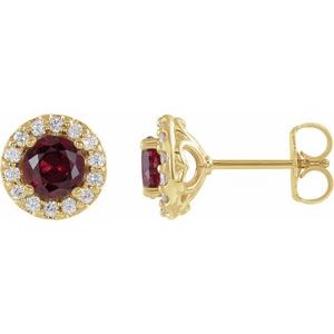 Ladies 4 mm Natural Ruby Natural Diamond Earrings — 14K Yellow Gold