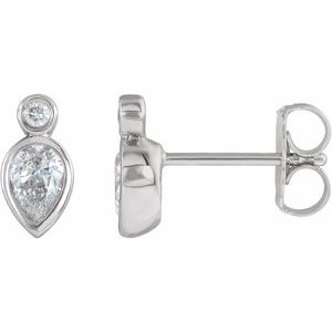 Ladies Natural Diamond Bezel-Set Earrings — 14K White Gold