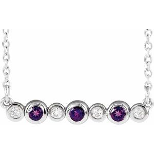 Ladies Natural Amethyst Natural Diamond Bezel-Set Necklace (I1, G-H) — Sterling Silver