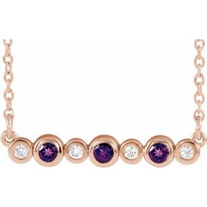 Ladies Natural Amethyst Natural Diamond Bezel-Set Necklace (I1, G-H) — 14K Rose Gold