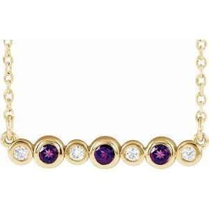 Ladies Natural Amethyst Natural Diamond Bezel-Set Necklace (I1, G-H) — 14K Yellow Gold