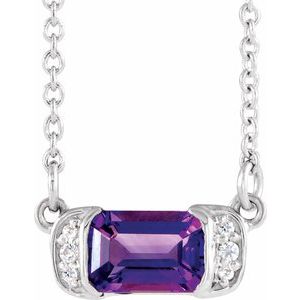 Ladies Natural Amethyst Natural Diamond Bar Necklace (Si2-Si3, G-H) — Platinum