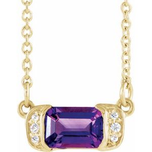 Ladies Natural Amethyst Natural Diamond Bar Necklace (I1, G-H) — 14K Yellow Gold