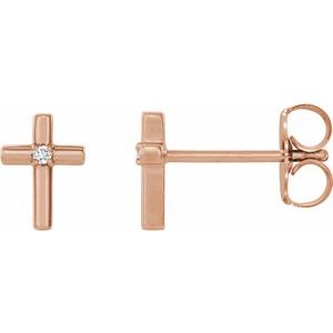 Ladies Natural Diamond Cross Earrings (I1, G-H) — 14K Rose Gold