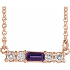 Ladies Natural Amethyst Natural Diamond Necklace (I1, G-H) — 14K Rose Gold