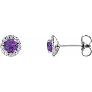 Ladies 3 mm Natural Amethyst Natural Diamond Earrings — Sterling Silver