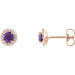 Ladies 3 mm Natural Amethyst Natural Diamond Earrings — 14K Rose Gold