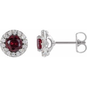 Ladies 4 mm Natural Ruby Natural Diamond Earrings — Sterling Silver