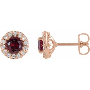 Ladies 4 mm Natural Ruby Natural Diamond Earrings — 14K Rose Gold