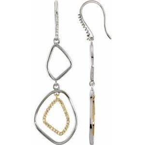 Ladies Natural Diamond Open Silhouette Earrings — Sterling Silver & 14K Yellow Gold