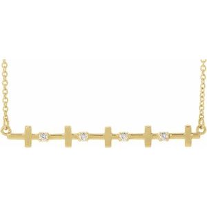 Ladies Natural Diamond Sideways Cross Bar Necklace (I1, G-H) — 14K Yellow Gold
