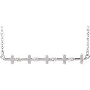 Ladies Natural Diamond Sideways Cross Bar Necklace (I1, G-H) — Sterling Silver