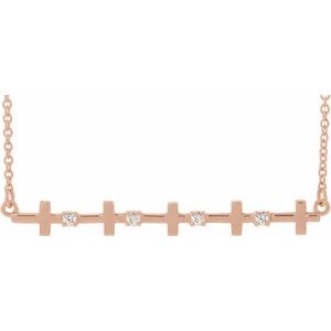 Ladies Natural Diamond Sideways Cross Bar Necklace (I1, G-H) — 14K Rose Gold