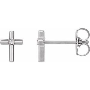 Ladies Natural Diamond Cross Earrings (I1, G-H) — Sterling Silver
