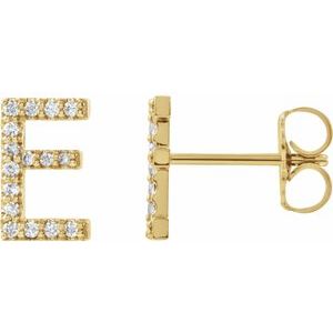 Ladies Natural Diamond Initial E Earrings (I1, G-H) — 14K Yellow Gold