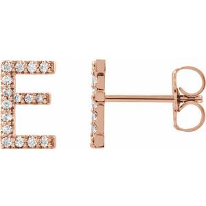 Ladies Natural Diamond Initial E Earrings (I1, G-H) — 14K Rose Gold