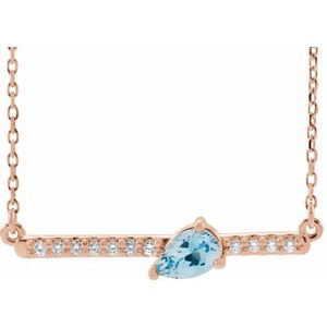 Ladies Natural Aquamarine Natural Diamond Necklace (I1, G-H) — 14K Rose Gold