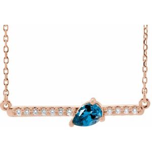 Ladies Natural Blue Zircon Natural Diamond Necklace (I1, G-H) — 14K Rose Gold