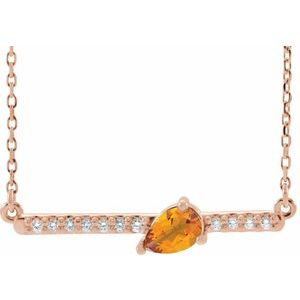 Ladies Natural Citrine Natural Diamond Necklace (I1, G-H) — 14K Rose Gold