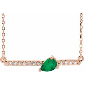 Ladies Natural Emerald Natural Diamond Necklace (I1, G-H) — 14K Rose Gold