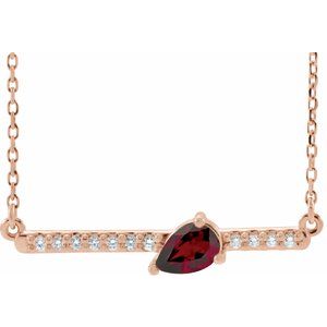 Ladies Natural Mozambique Garnet Natural Diamond Necklace (I1, G-H) — 14K Rose Gold