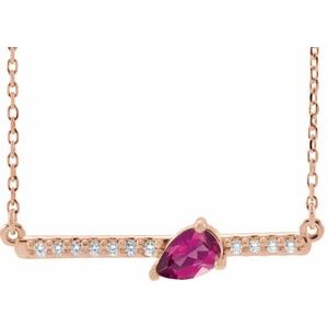 Ladies Natural Pink Tourmaline Natural Diamond Necklace (I1, G-H) — 14K Rose Gold