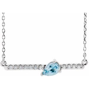 Ladies Natural Aquamarine Natural Diamond Necklace (I1, G-H) — Sterling Silver