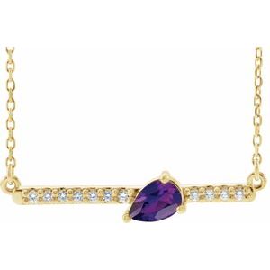 Ladies Natural Amethyst Natural Diamond Necklace (I1, Ghi, G-H) — 14K Yellow Gold