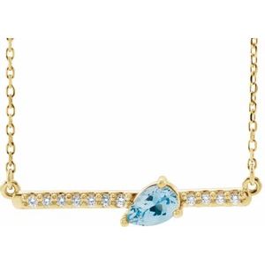 Ladies Natural Aquamarine Natural Diamond Necklace (I1, G-H) — 14K Yellow Gold