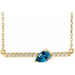 Ladies Natural Blue Zircon Natural Diamond Necklace (I1, G-H) — 14K Yellow Gold