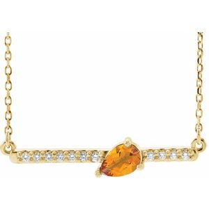 Ladies Natural Citrine Natural Diamond Necklace (I1, G-H) — 14K Yellow Gold