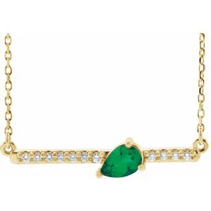 Ladies Natural Emerald Natural Diamond Necklace (I1, G-H) — 14K Yellow Gold