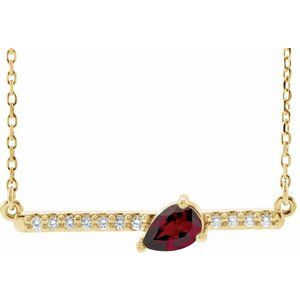 Ladies Natural Mozambique Garnet Natural Diamond Necklace (I1, G-H) — 14K Yellow Gold
