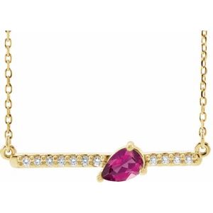Ladies Natural Pink Tourmaline Natural Diamond Necklace (I1, G-H) — 14K Yellow Gold