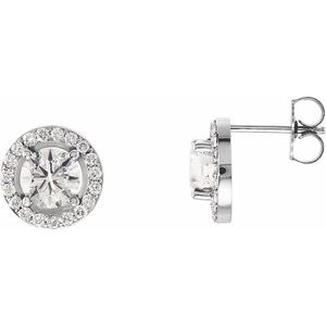 Ladies Natural Diamond Halo-Style Earrings — 14K White Gold