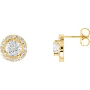 Ladies Natural Diamond Halo-Style Earrings — 14K Yellow Gold