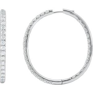 Ladies Natural Diamond Inside-Outside Hinged 42.8 mm Hoop Earrings (I1, G-H) — 14K White Gold