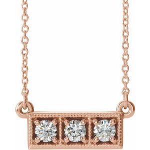 Ladies Natural Diamond Three-Stone Bar Necklace (I1, G-H) — 14K Rose Gold