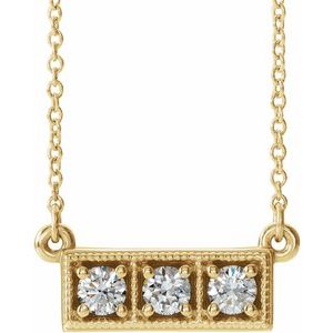 Ladies Natural Diamond Three-Stone Bar Necklace (I1, G-H) — 14K Yellow Gold