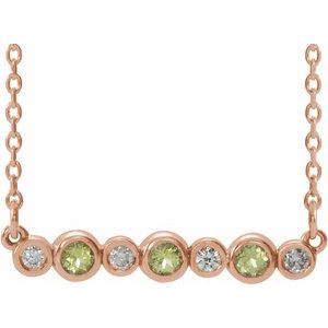 Ladies Natural Peridot Natural Diamond Bezel-Set Necklace (I1, G-H) — 14K Rose Gold
