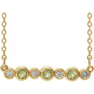 Ladies Natural Peridot Natural Diamond Bezel-Set Necklace (I1, G-H) — 14K Yellow Gold