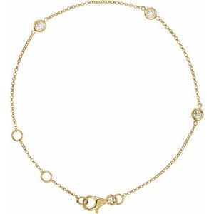 Ladies Natural Diamond Bezel-Set 3-Station 5 1/ Bracelet (I1, Ghi) — 14K Yellow Gold